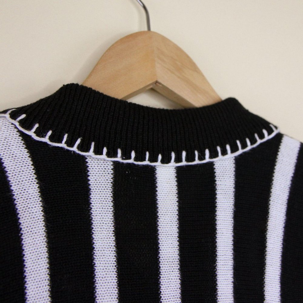 Vintage Button Knit Sweater Black White Stars Med - Picture 8 of 13